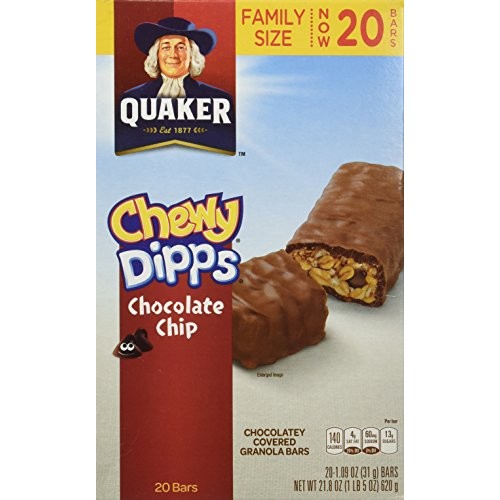 Quaker Chewy Dipps Chocolate Chip Granola Bars, 1.09 Oz, 20 Count Quaker Chewy Dipps Chocolate Chip Granola Bars, 1.09 Oz, 20 Count