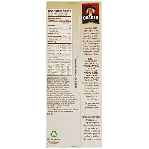 Quaker Instant Grits, Butter, 12 Ounce