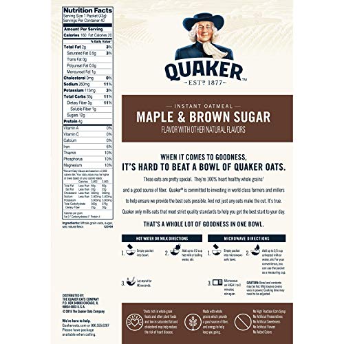 Quaker Instant Oatmeal Cereal, Maple And Brown Sugar, 40-1.51 O