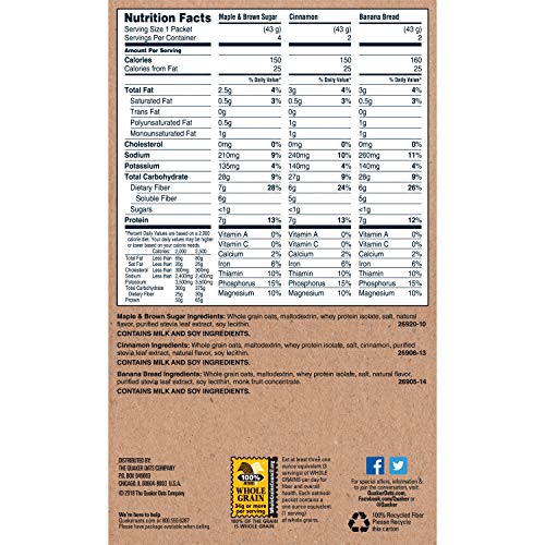 Quaker Instant Oatmeal, Fiber &Amp; Protein 3 Flavor Variety Pack, I