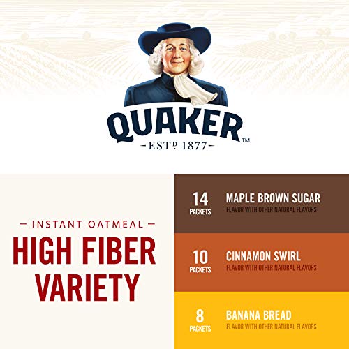 Quaker Instant Oatmeal, High Fiber 3 Flavor Variety Pack, Indivi Quaker Instant Oatmeal, High Fiber 3 Flavor Variety Pack, Indivi