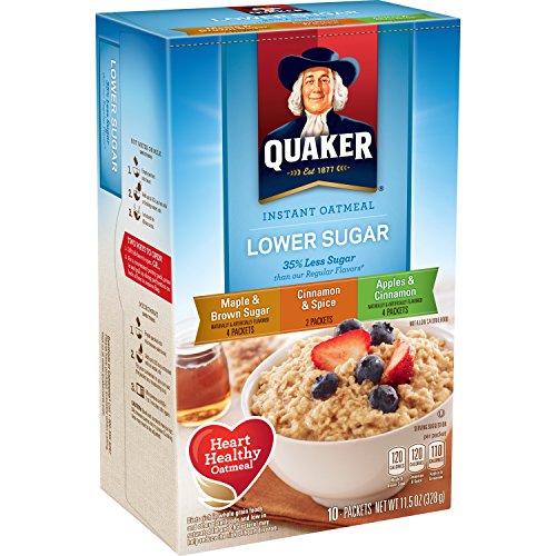 Quaker Instant Oatmeal Lower Sugar, Flavor Variety Pack, 10 Coun