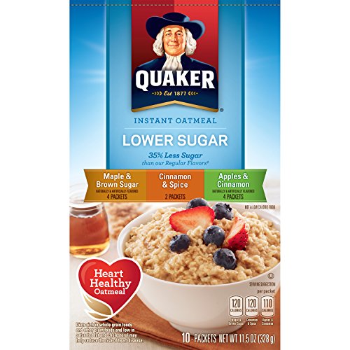 Quaker Instant Oatmeal Lower Sugar, Flavor Variety Pack, 10 Coun