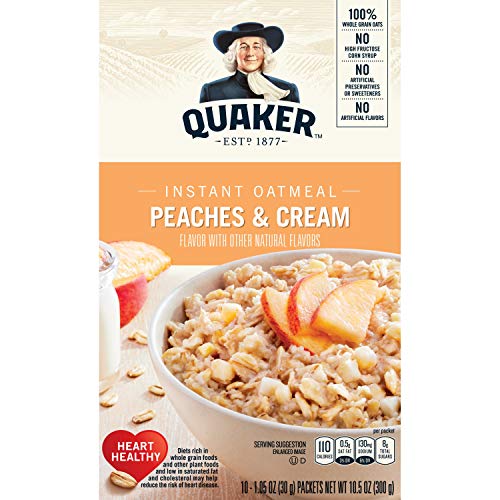 Quaker Instant Oatmeal, Peaches &Amp; Cream, Breakfast Cereal, 10 P