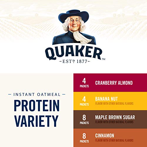 Quaker Instant Oatmeal, Protein 4 Flavor Variety Pack, 7G+ Prote