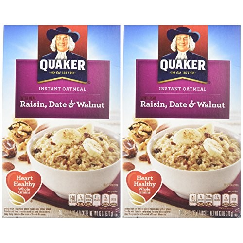 Quaker Instant Oatmeal Raisin, Date &Amp; Walnut, 10-Count Boxes Pa