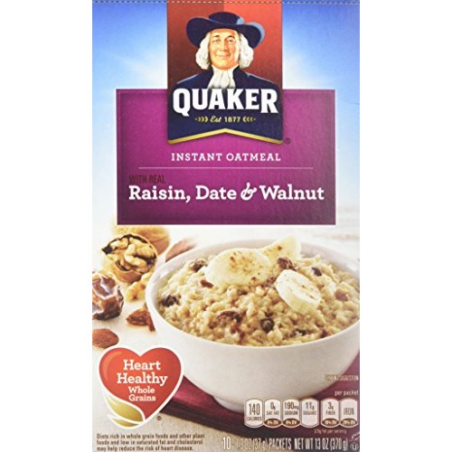 Quaker Instant Oatmeal Raisin, Date &Amp; Walnut, 10-Count Boxes Pa