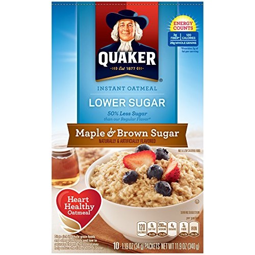 Quaker Instant Oatmeal Lower Sugar Maple &Amp; Brown Sugar, 10-Count