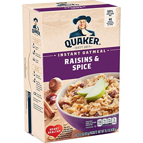 Quaker Instant Oatmeal, Raisin &Amp; Spice, Breakfast Cereal, 10 Cou