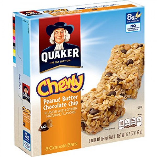 Quaker Peanut Butter Chocolate Chip Chewy Granola Bars, 8-Count,