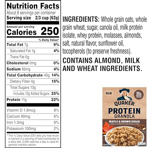 Quaker Protein Granola Breakfast Cereal, Maple Brown Sugar, 18oz...