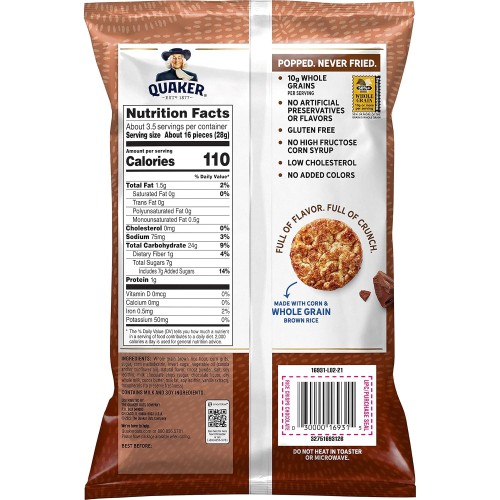 Quaker Rice Crisps, Chocolate, 3.52 oz Bag (Packaging May Vary)