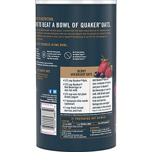 Quaker Rolled Overnight Oats, 19oz Canister