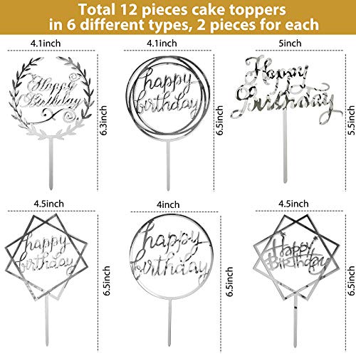 12 Pieces Happy Birthday Cake Topper Acrylic Birthday Cupcake To