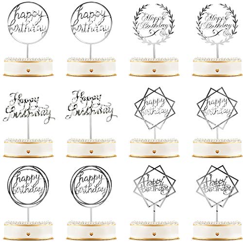 12 Pieces Happy Birthday Cake Topper Acrylic Birthday Cupcake To