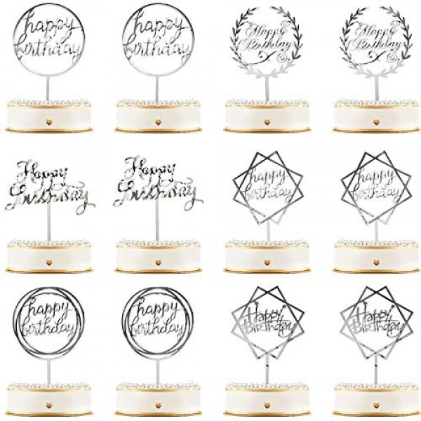 12 Pieces Happy Birthday Cake Topper Acrylic Birthday Cupcake To...
