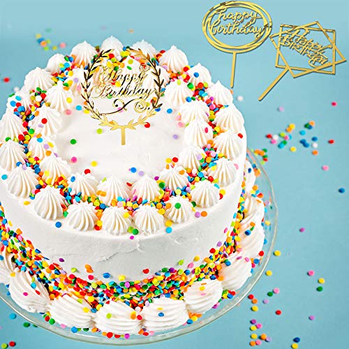 Queekay 12 Pieces Happy Birthday Cake Topper Acrylic Gold Birthd
