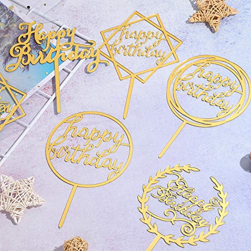 Queekay 12 Pieces Happy Birthday Cake Topper Acrylic Gold Birthd