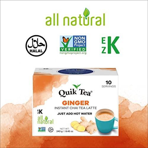 QuikTea Ginger Instant Chai Tea Latte - 20 Count Single Box - Al...