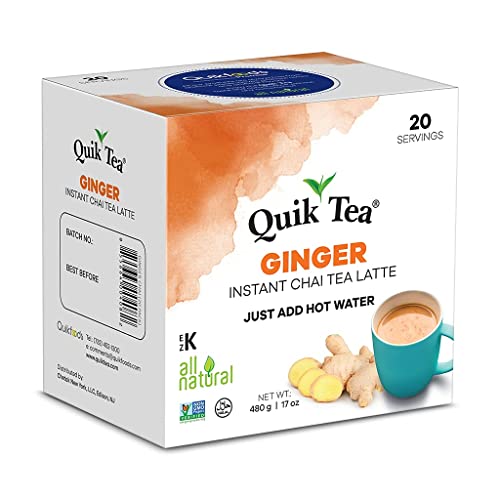 QuikTea Ginger Instant Chai Tea Latte - 20 Count Single Box - Al...