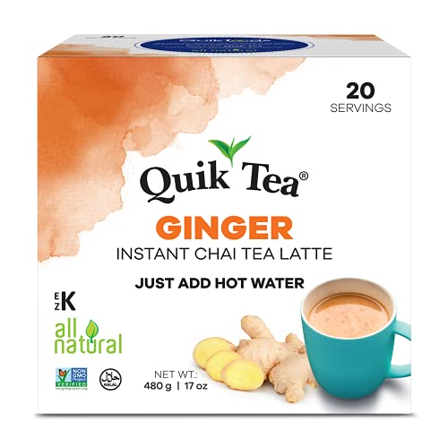 QuikTea Ginger Instant Chai Tea Latte - 20 Count Single Box - Al...