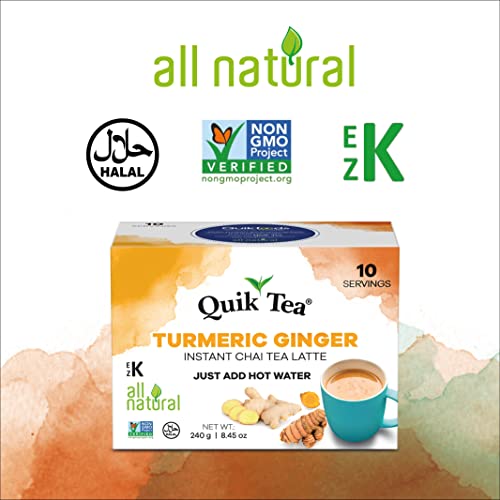 QuikTea Turmeric Ginger Chai Tea Latte - 10 Count Single Box - A...