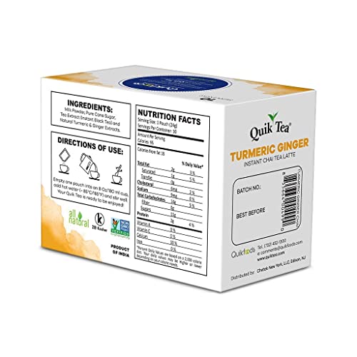 QuikTea Turmeric Ginger Chai Tea Latte - 10 Count Single Box - A...