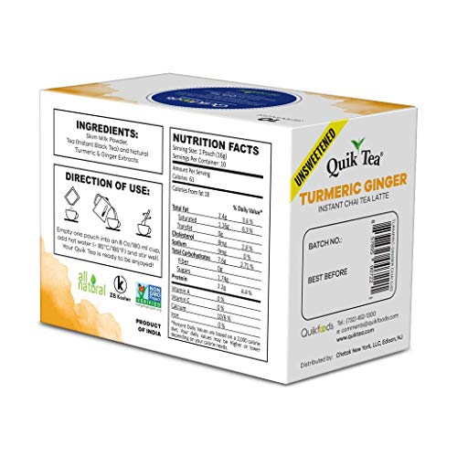Quiktea Unsweetened Turmeric Ginger Chai Tea Latte - 10 Count Si