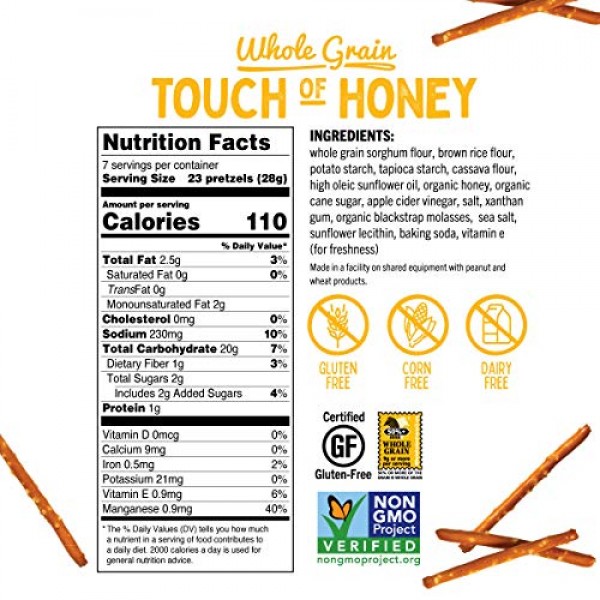 Quinn Snacks Non-Gmo And Gluten Free Pretzels, Touch Of Honey, 7