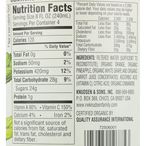 R.W. Knudsen Family Organic Orange Carrot Juice Blend, 32 Ounces