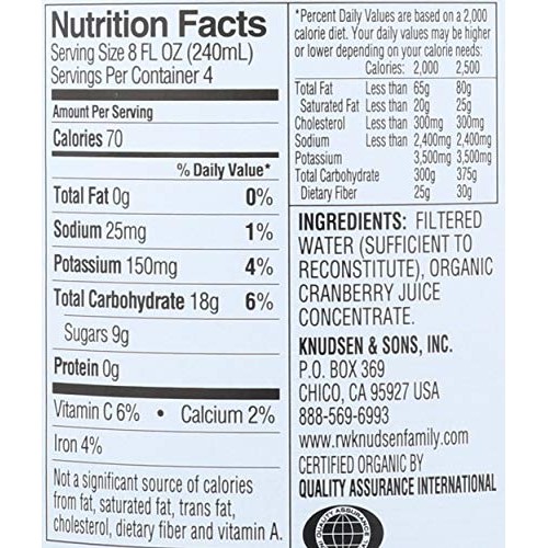 R.W. KNUDSEN, Juice, Og2, Just Cranberry, Pack of 6, Size 32 FZ,...