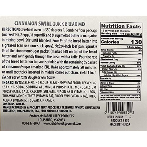 Rabbit Creek Cinnamon Swirl Quick Bread Mix Pack of 2 - Easy Gou...