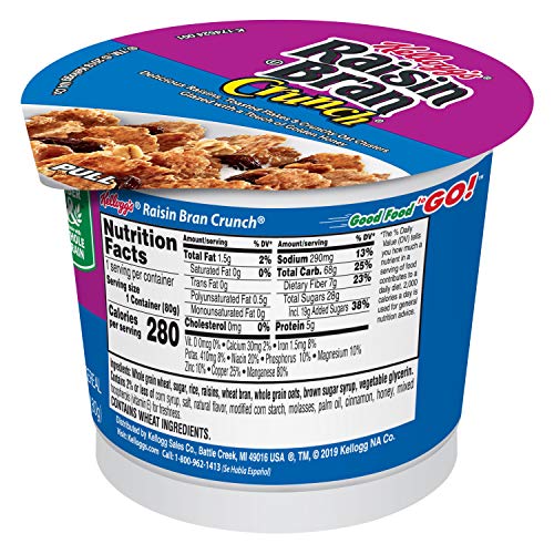 Kelloggs Raisin Bran Crunch Cereal In A Cup - High Fiber Breakf