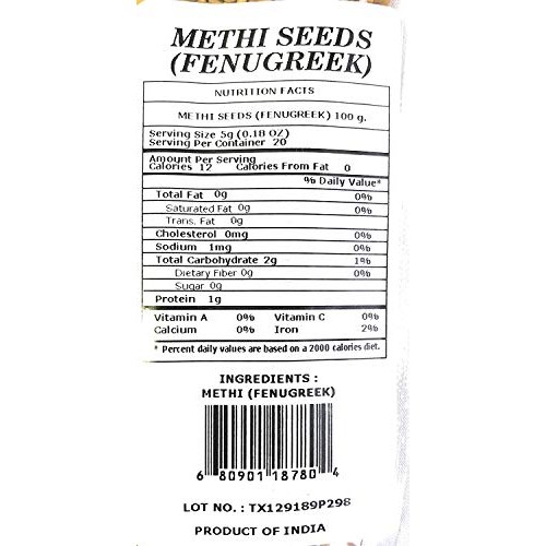 Rani Fenugreek Methi Seeds Whole 3.5Oz 100G Trigonella Foenu