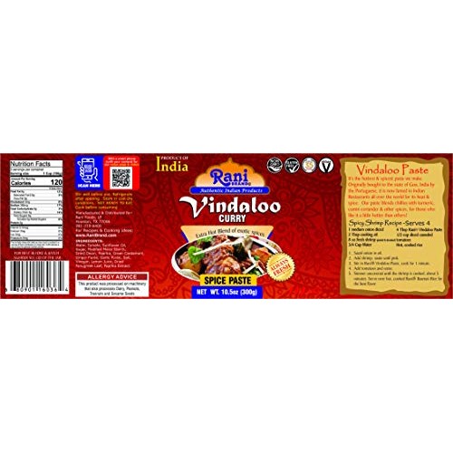 Rani Vindaloo Curry Cooking Spice Paste, Hot! 10Oz 300G Glass