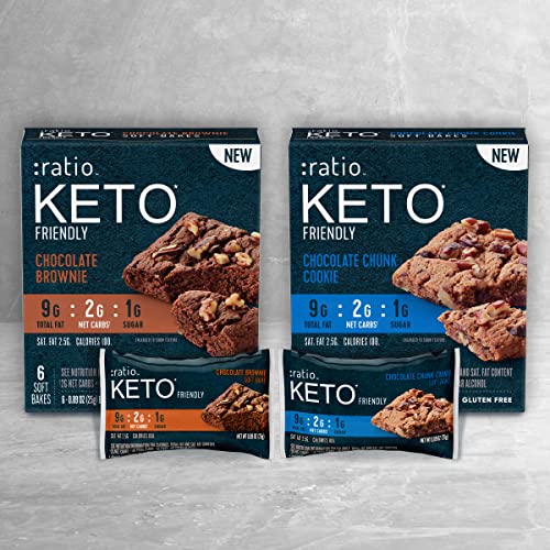 :ratio KETO Friendly Soft Baked Bars, Chocolate Chunk Cookie, 6 ct