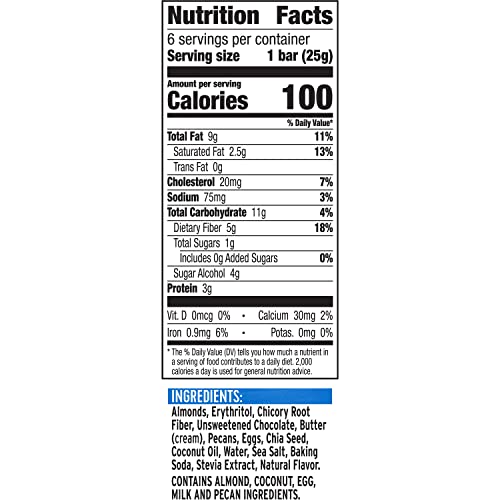 :ratio KETO Friendly Soft Baked Bars, Chocolate Chunk Cookie, 6 ct