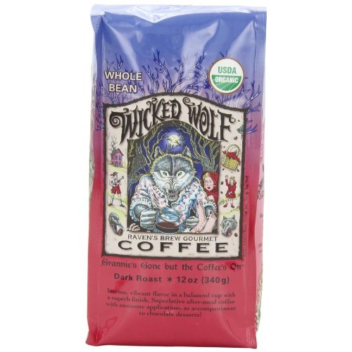 Ravens Brew Whole Bean Organic Wicked Wolf, Dark Roast, 12-Ounc