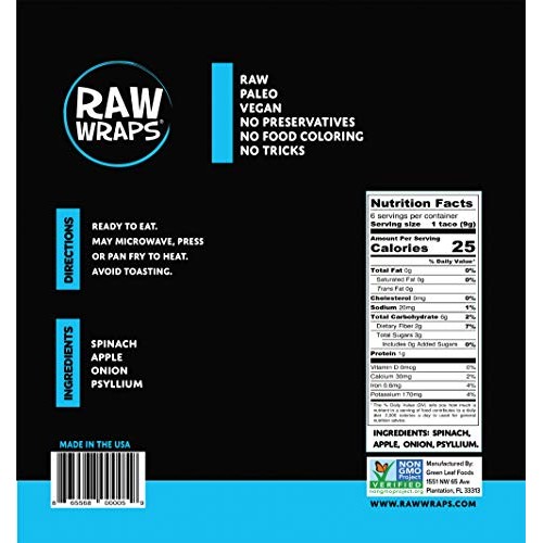 Raw Wraps Tacos Spinach, Single Bag