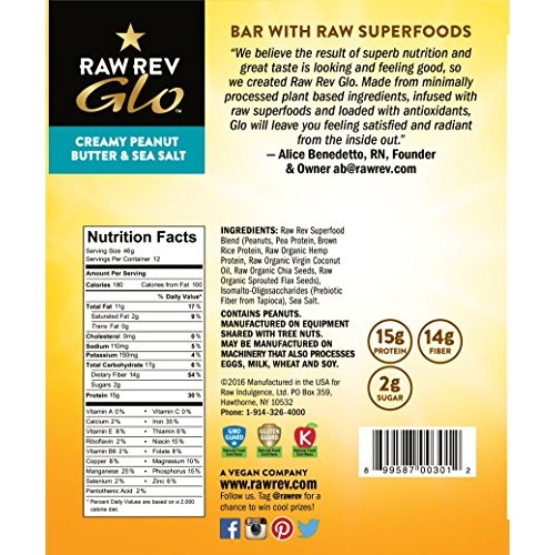 Raw Rev Glo Protein Bars, Creamy Peanut Butter &Amp; Sea Salt, 1.6 O
