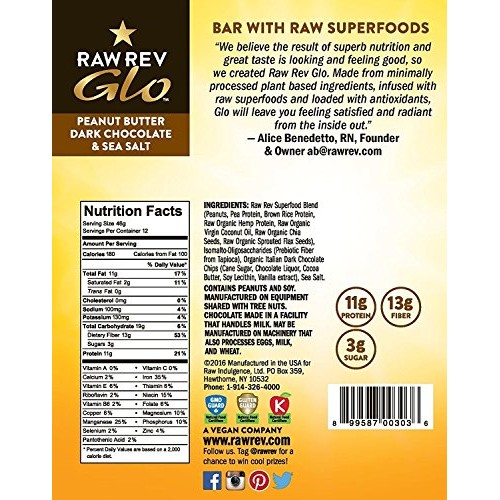 Raw Rev Glo Vegan Gluten-Free Protein Bars - Peanut Butter Dark