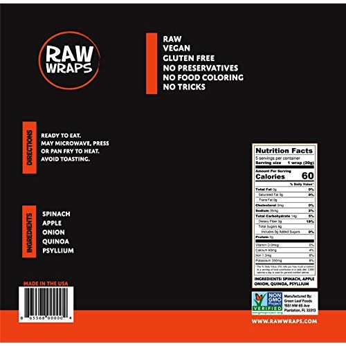 Spinach Wraps | Vegan | Raw | 60 Calories Single Bag