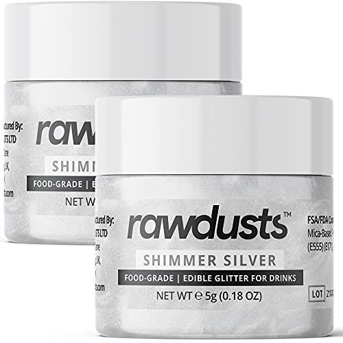 Edible Glitter For Drinks 2 Pack: Shimmer Silver Sparkle,Shine