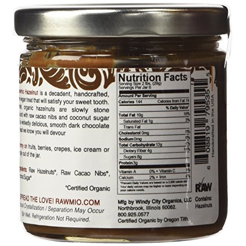Rawmio, Spread Chocolate Hazelnut Organic, 6 Ounce