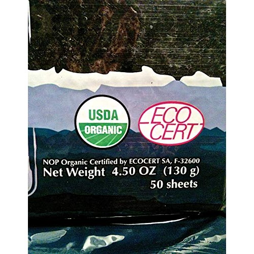 Raw Organic Nori Sheets 50 Qty Pack + Free Sushi Roller Mat! - C