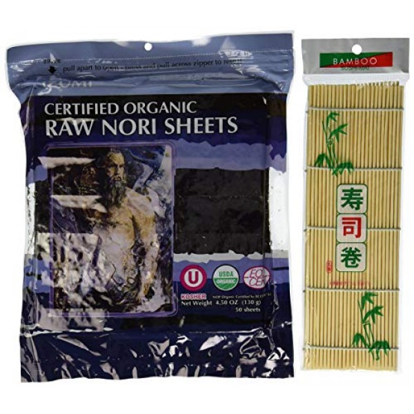 Raw Organic Nori Sheets 50 Qty Pack + Free Sushi Roller Mat! - C