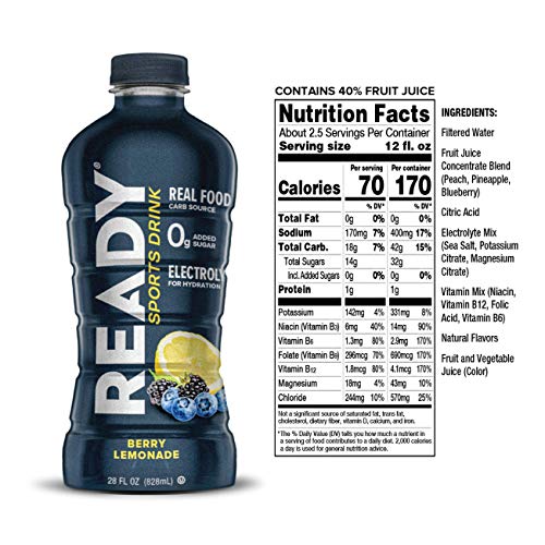 Ready Sports Drink, Electrolyte Blend with B Vitamins and No Add...