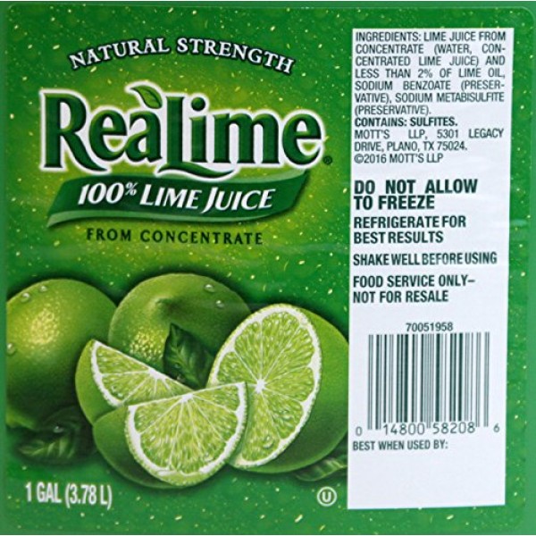 Real Lime Juice 1 Gallon 100% Lime Juice