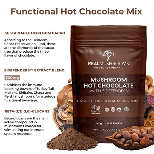 Real Mushrooms Organic Hot Chocolate Mix w/ 5 Defenders Turkey ...