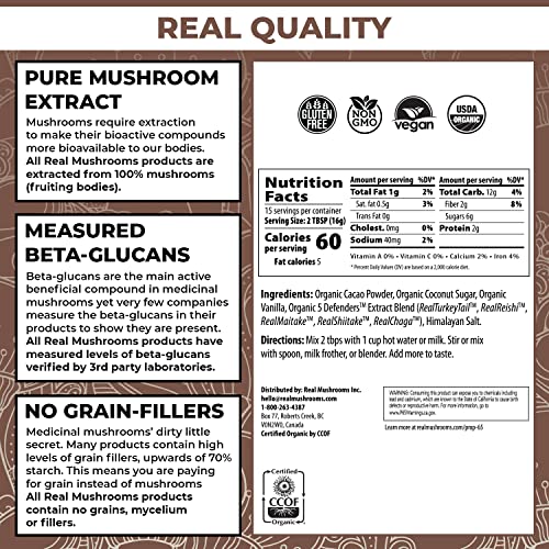Real Mushrooms Organic Hot Chocolate Mix w/ 5 Defenders Turkey ...